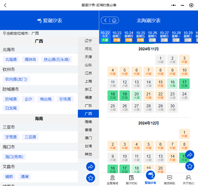海钓潮汐流速表(潮汐规律与海钓最佳时间表)